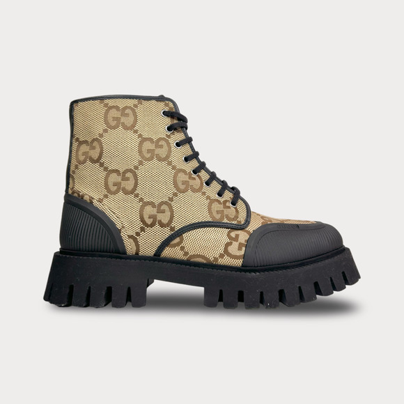 Gucci Canvas Maxi GG Lace Up Combat Boot - Men’s 12.5 - Picture 1 of 8